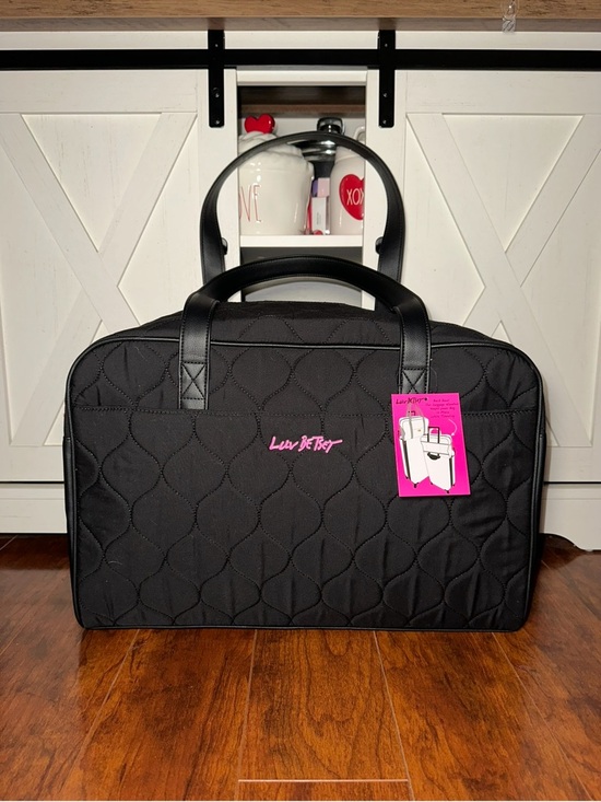 Betsey Johnson Handbags - Betsey Johnson Black Quilted Travel Tote with Pink Logo